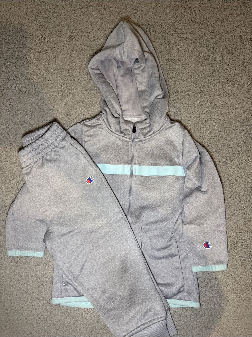 Champion Kids Gray Hoodie & Jogger Set with Mint Accents
